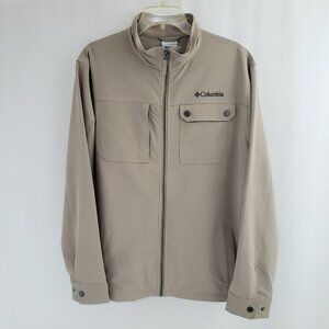 Columbia Lightweight Zip-Front Jacket Size LARGE Beige Tan Snap-Button Cuff